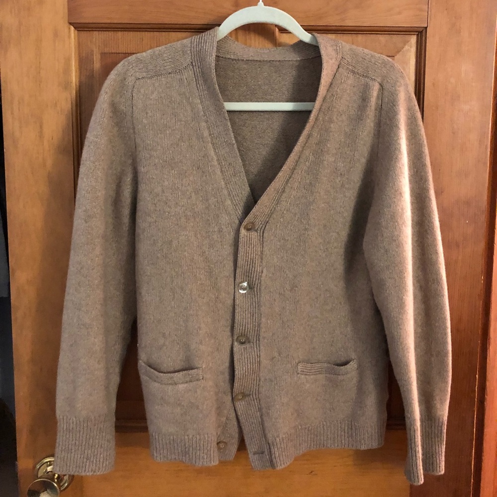 Alan Paine Tan V-Neck Cashmere Cardigan